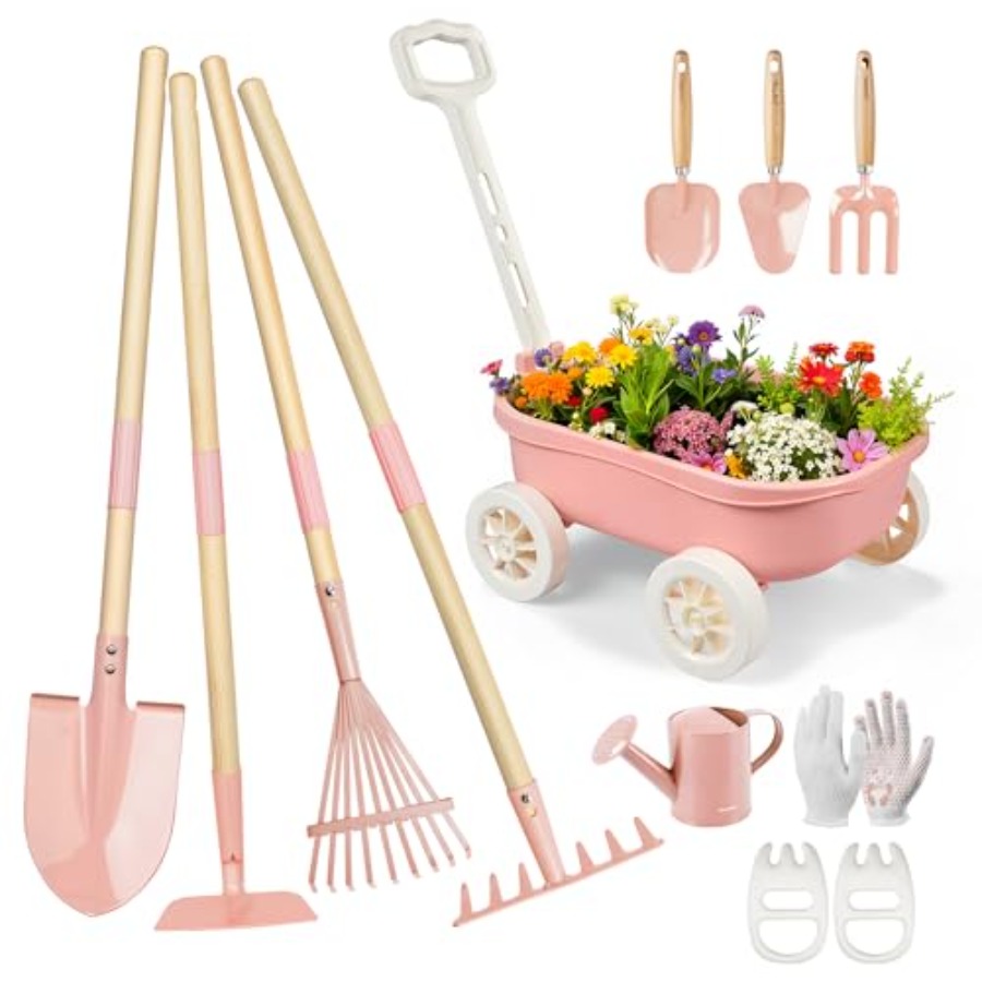Gardening Tools Japan - Set Berkebun dengan Gerobak Dorong, 11-Piece